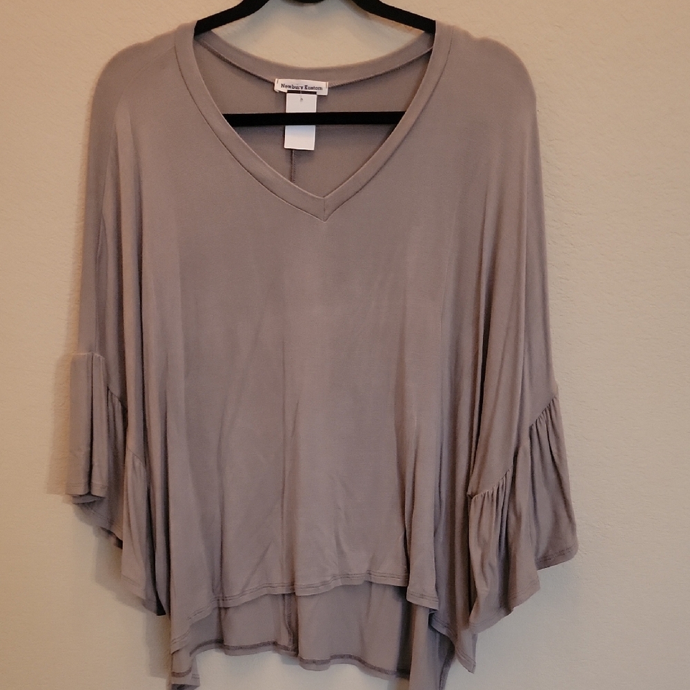 Newbury Kustom Brown Bell Sleeve Blouse Asymmetrical